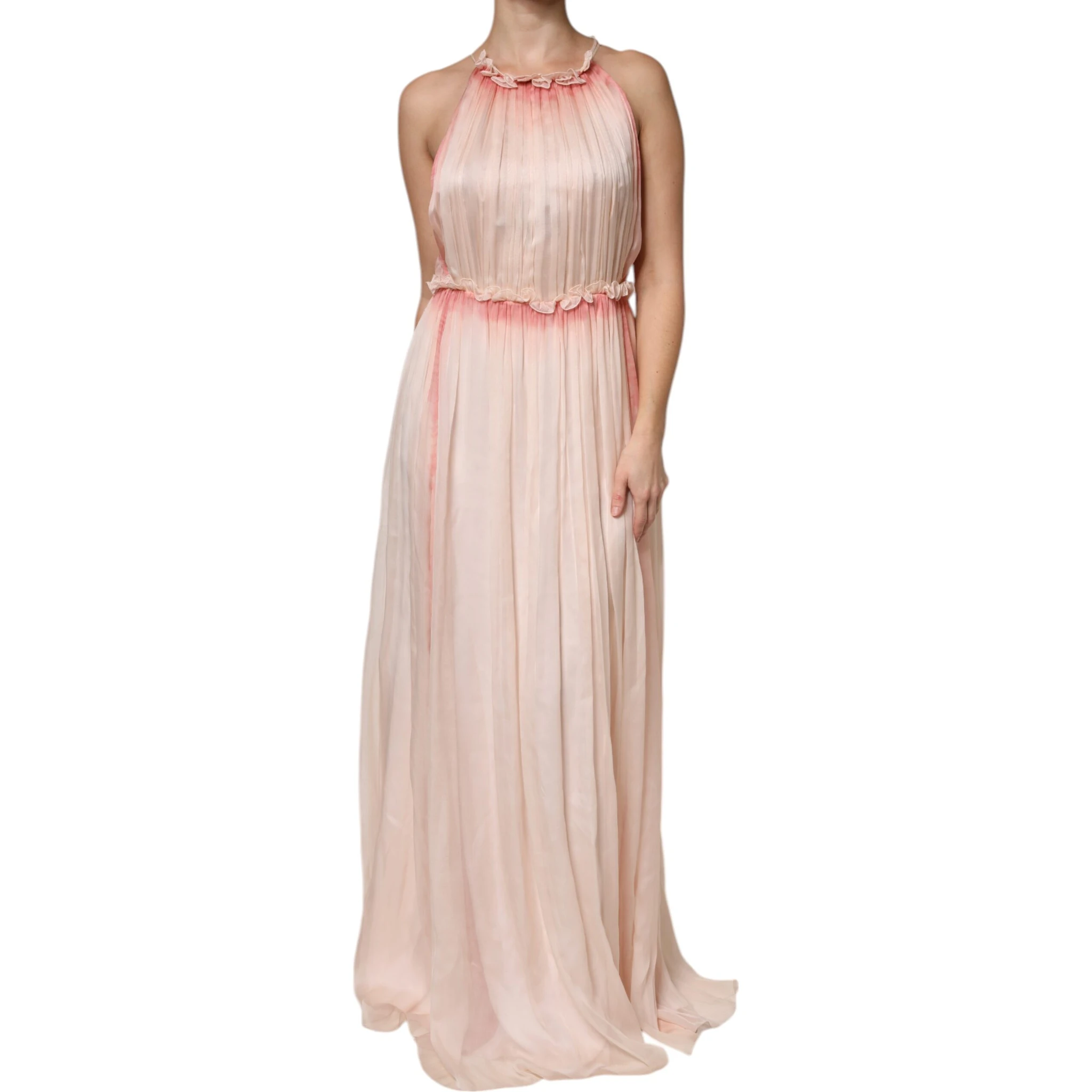 Pink Sleeveless Pleated A-line Maxi Dress