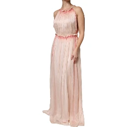 Pink Sleeveless Pleated A-line Maxi Dress