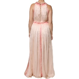 Pink Sleeveless Pleated A-line Maxi Dress