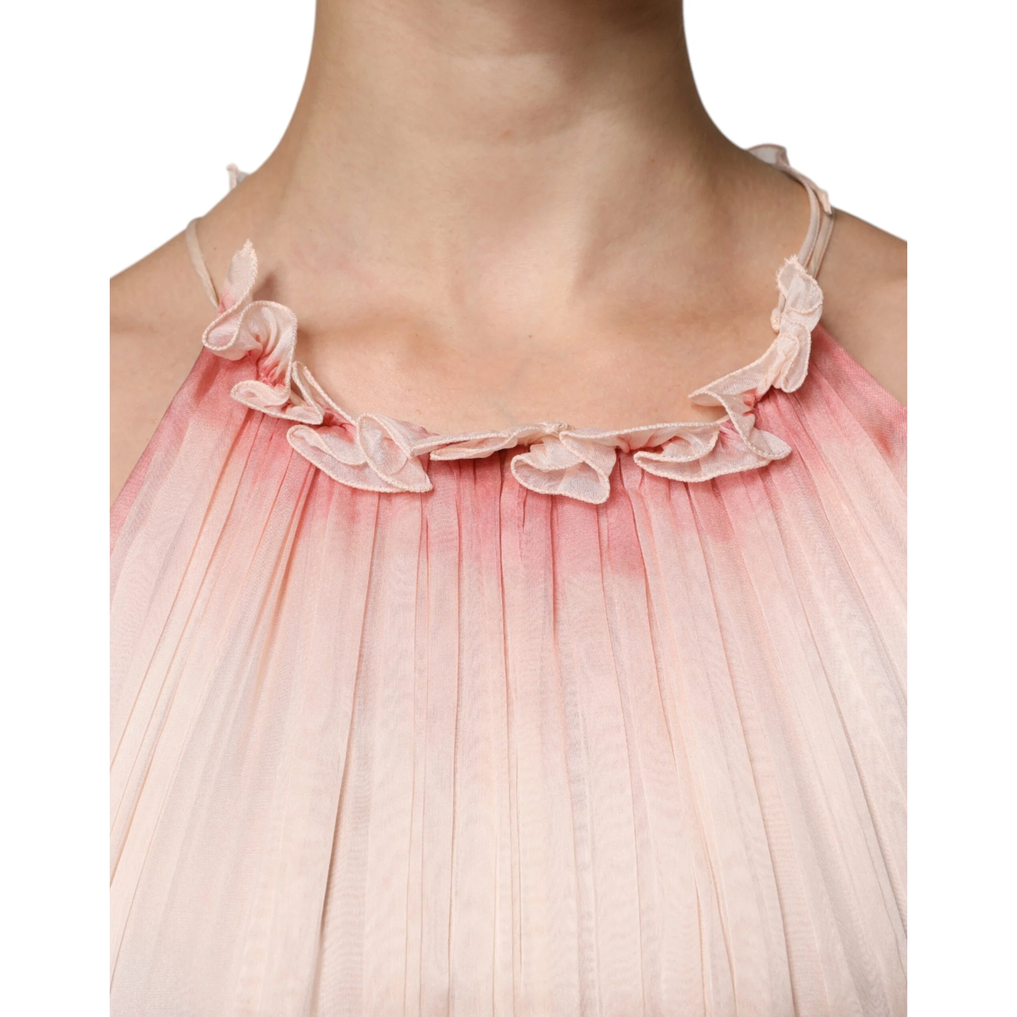 Pink Sleeveless Pleated A-line Maxi Dress