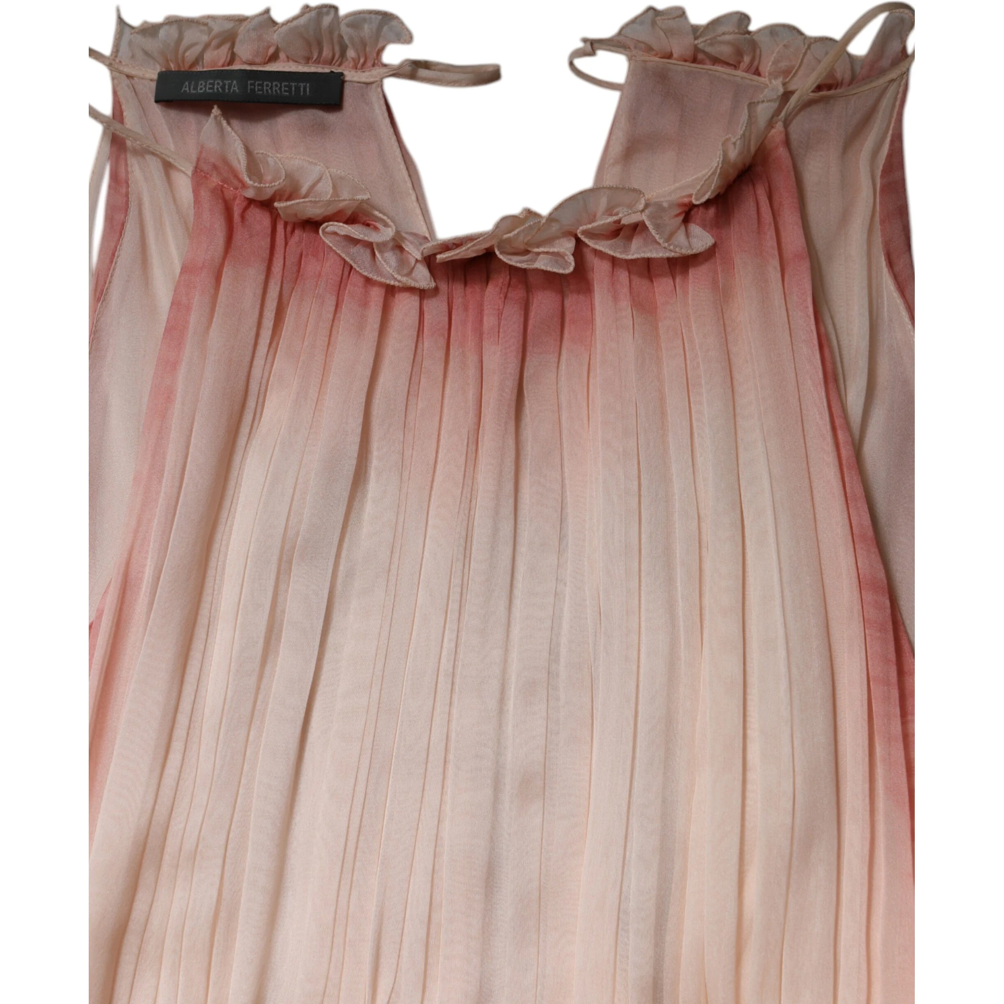 Pink Sleeveless Pleated A-line Maxi Dress