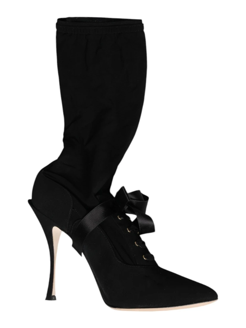 Black Stiletto Heels Mid Calf Boots Shoes