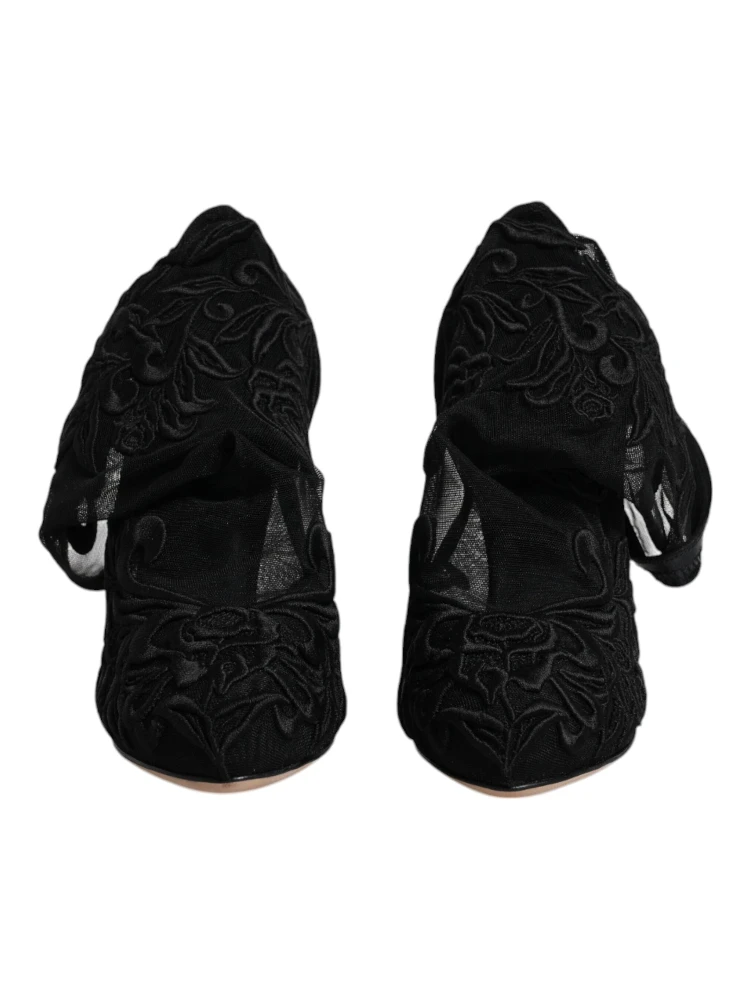 Black Tulle Stretch Heels Mid Calf Boots Shoes alternative