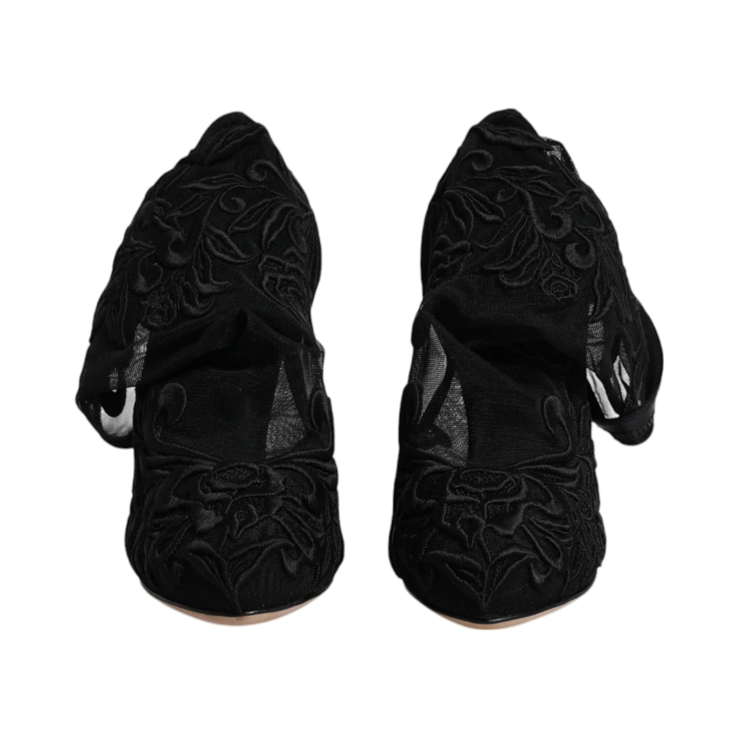 Black Tulle Stretch Heels Mid Calf Boots Shoes