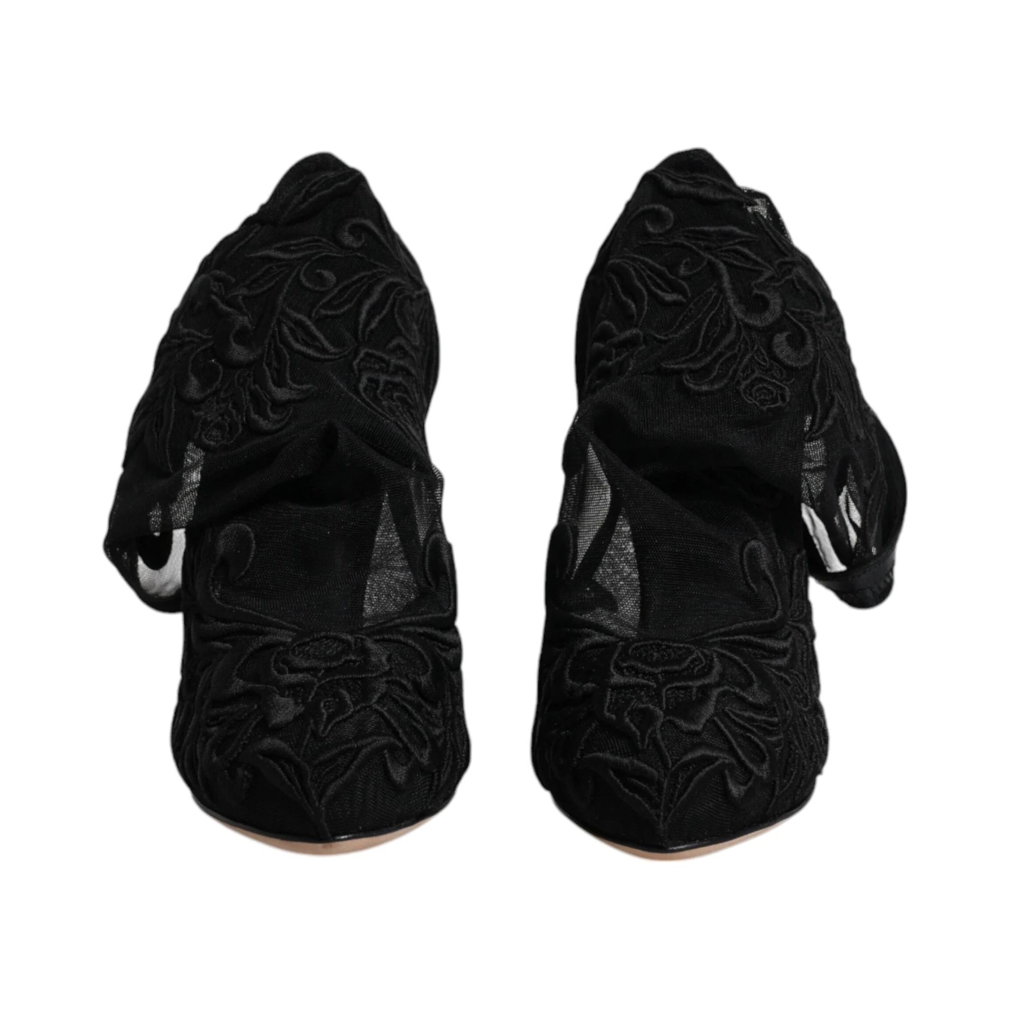 Black Tulle Stretch Heels Mid Calf Boots Shoes