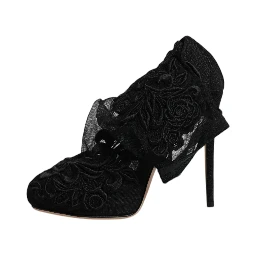 Black Tulle Stretch Heels Mid Calf Boots Shoes