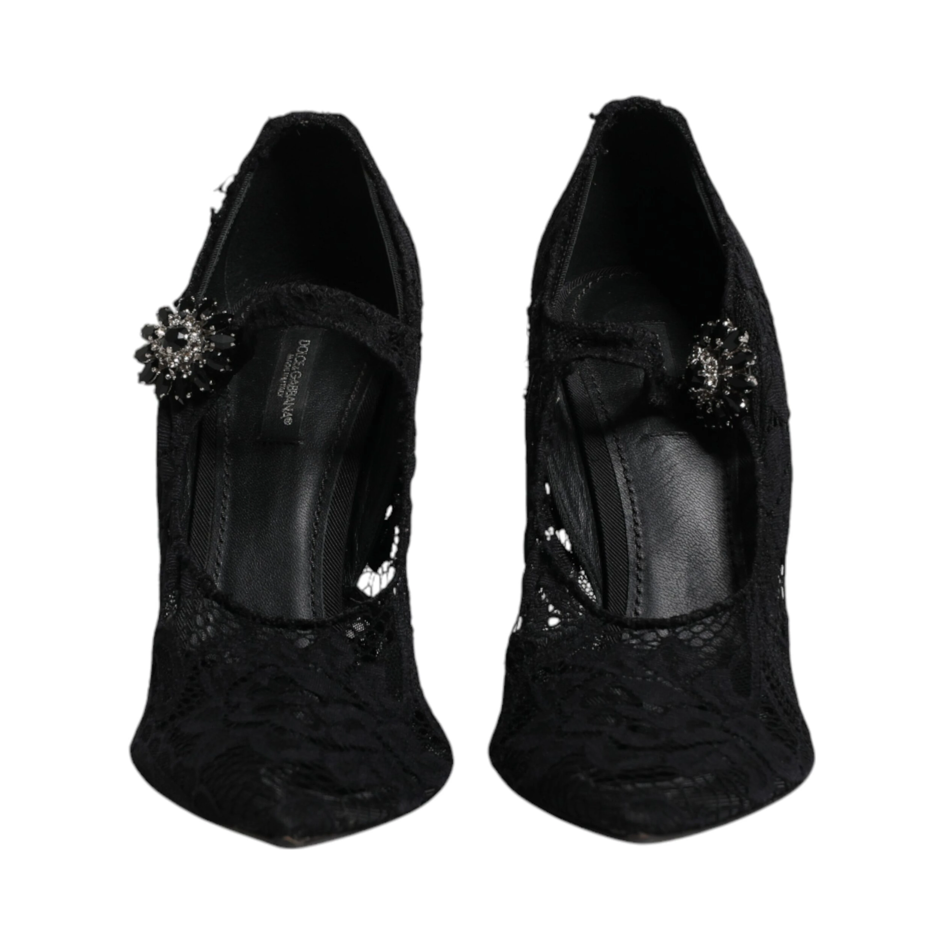 Black Lace Crystals Mary Jane Pumps Shoes