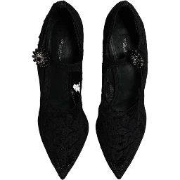 Black Lace Crystals Mary Jane Pumps Shoes