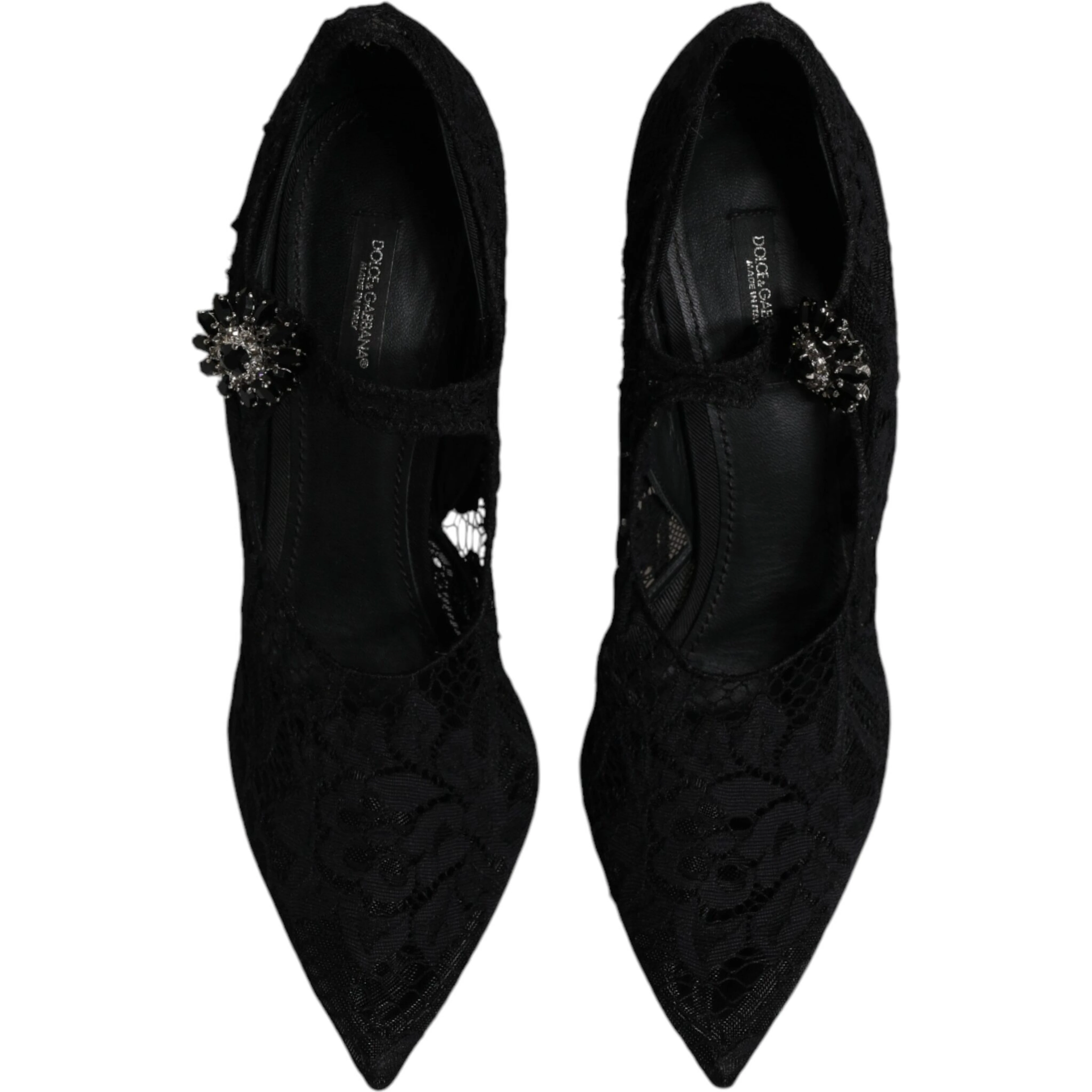 Black Lace Crystals Mary Jane Pumps Shoes