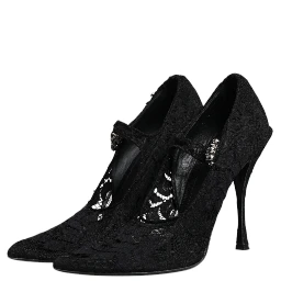 Black Lace Crystals Mary Jane Pumps Shoes