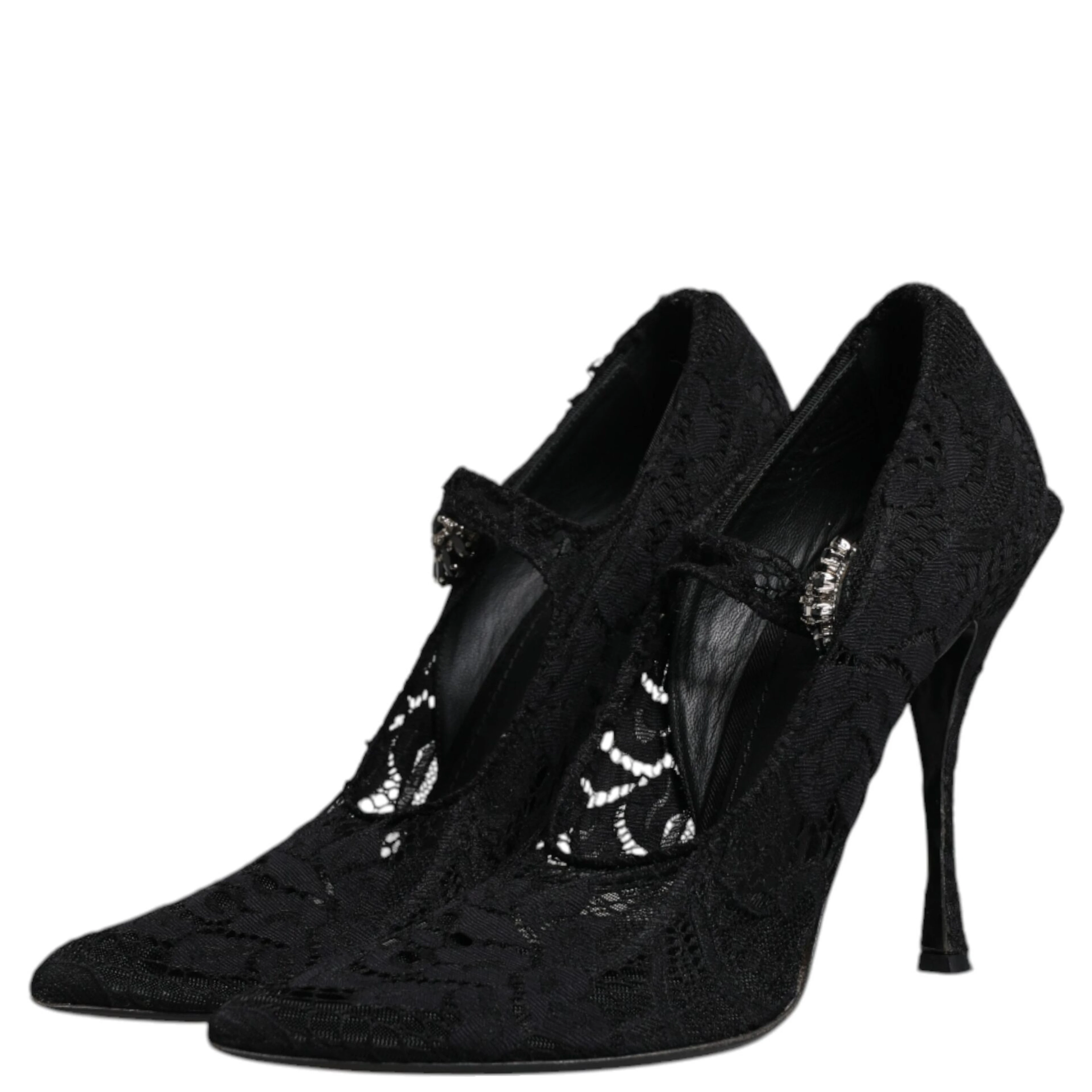 Black Lace Crystals Mary Jane Pumps Shoes