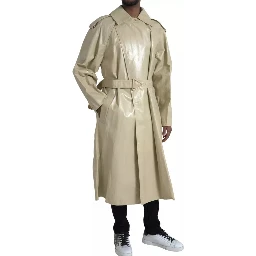 Beige Lambskin Leather Trench Coat Jacket