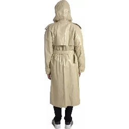 Beige Lambskin Leather Trench Coat Jacket