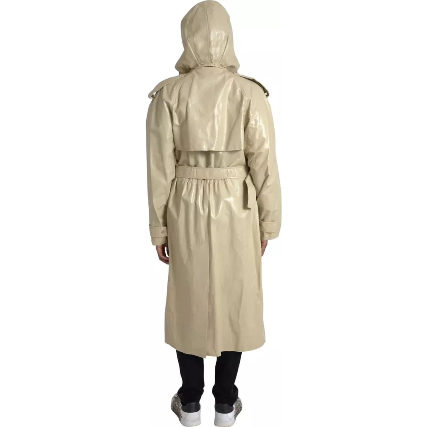 Beige Lambskin Leather Trench Coat Jacket