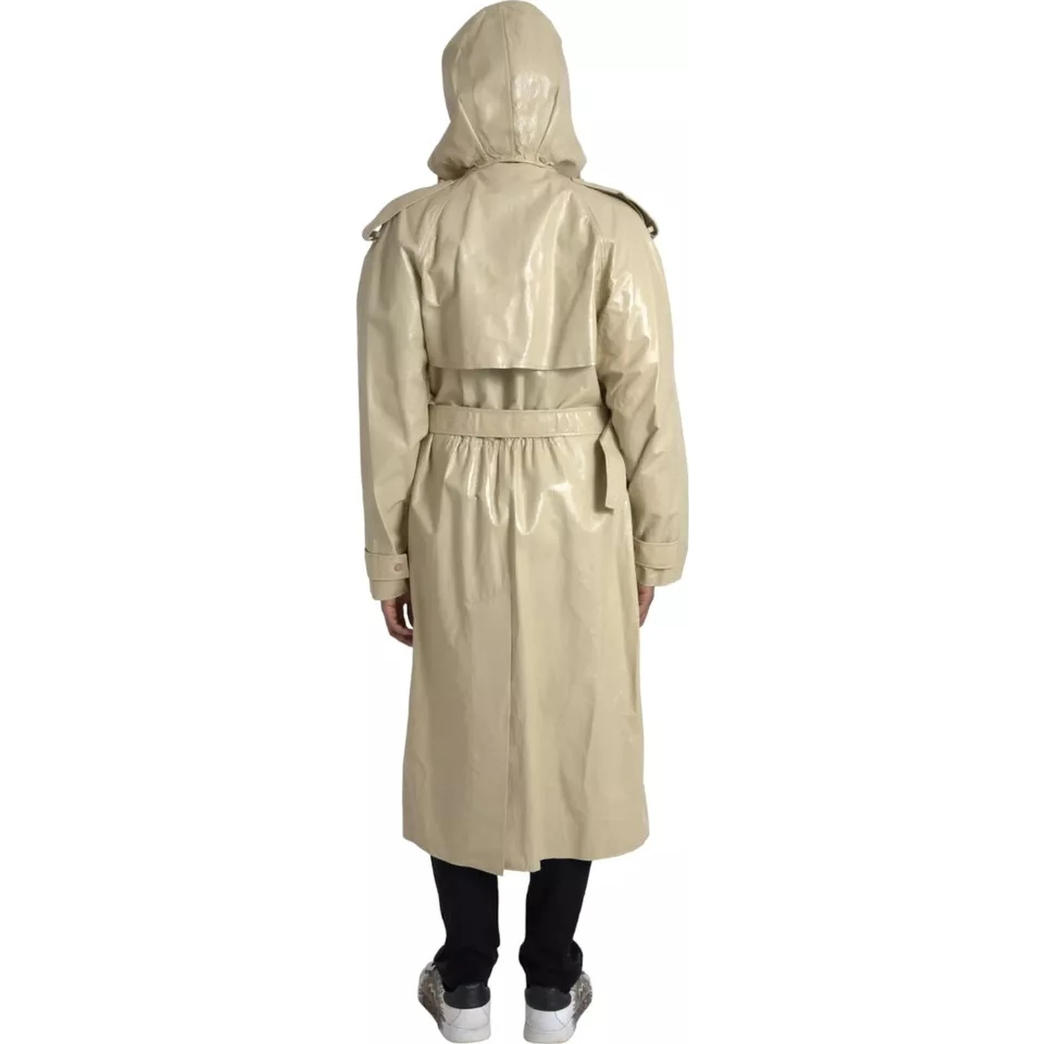 Beige Lambskin Leather Trench Coat Jacket