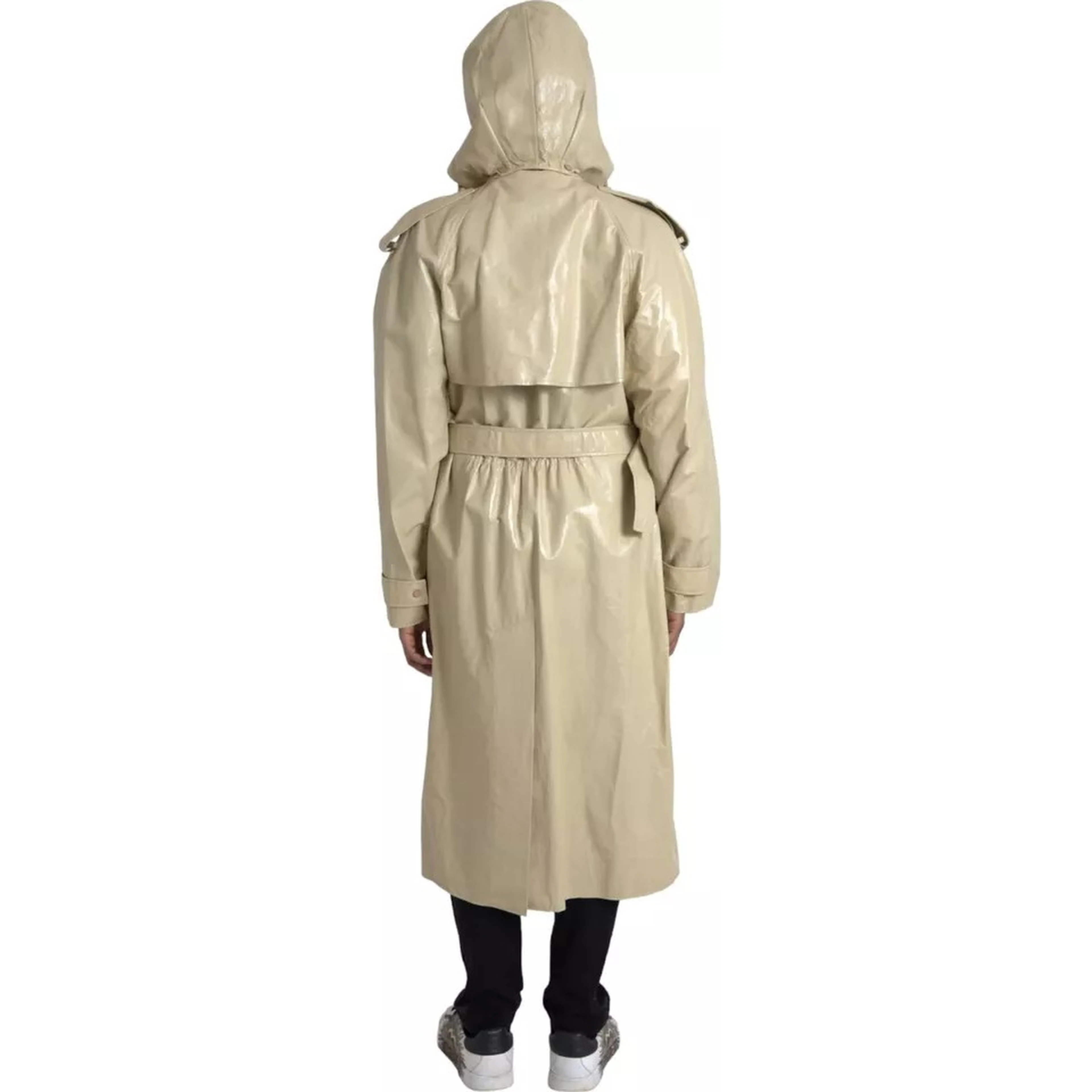 Beige Lambskin Leather Trench Coat Jacket