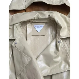Beige Lambskin Leather Trench Coat Jacket