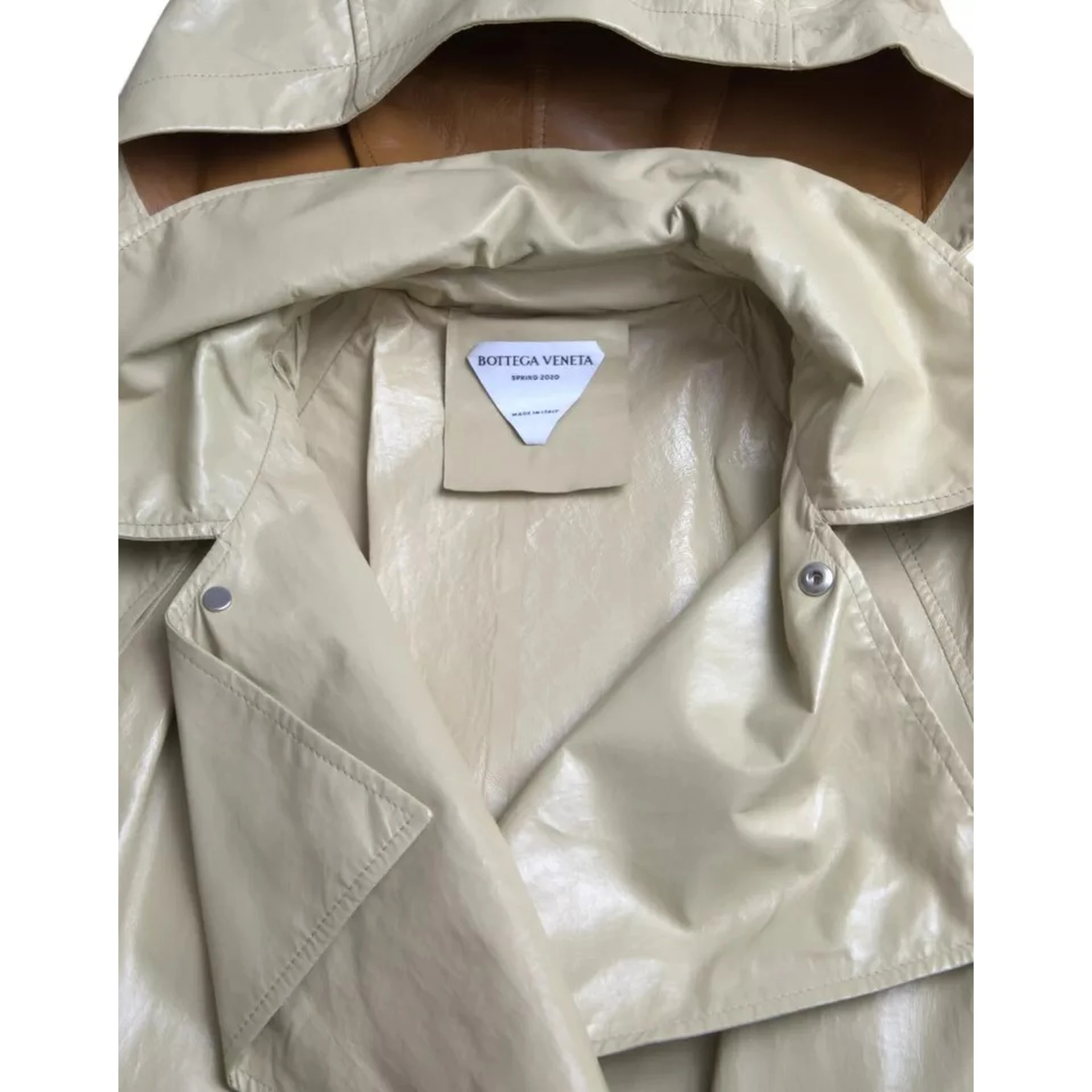 Beige Lambskin Leather Trench Coat Jacket