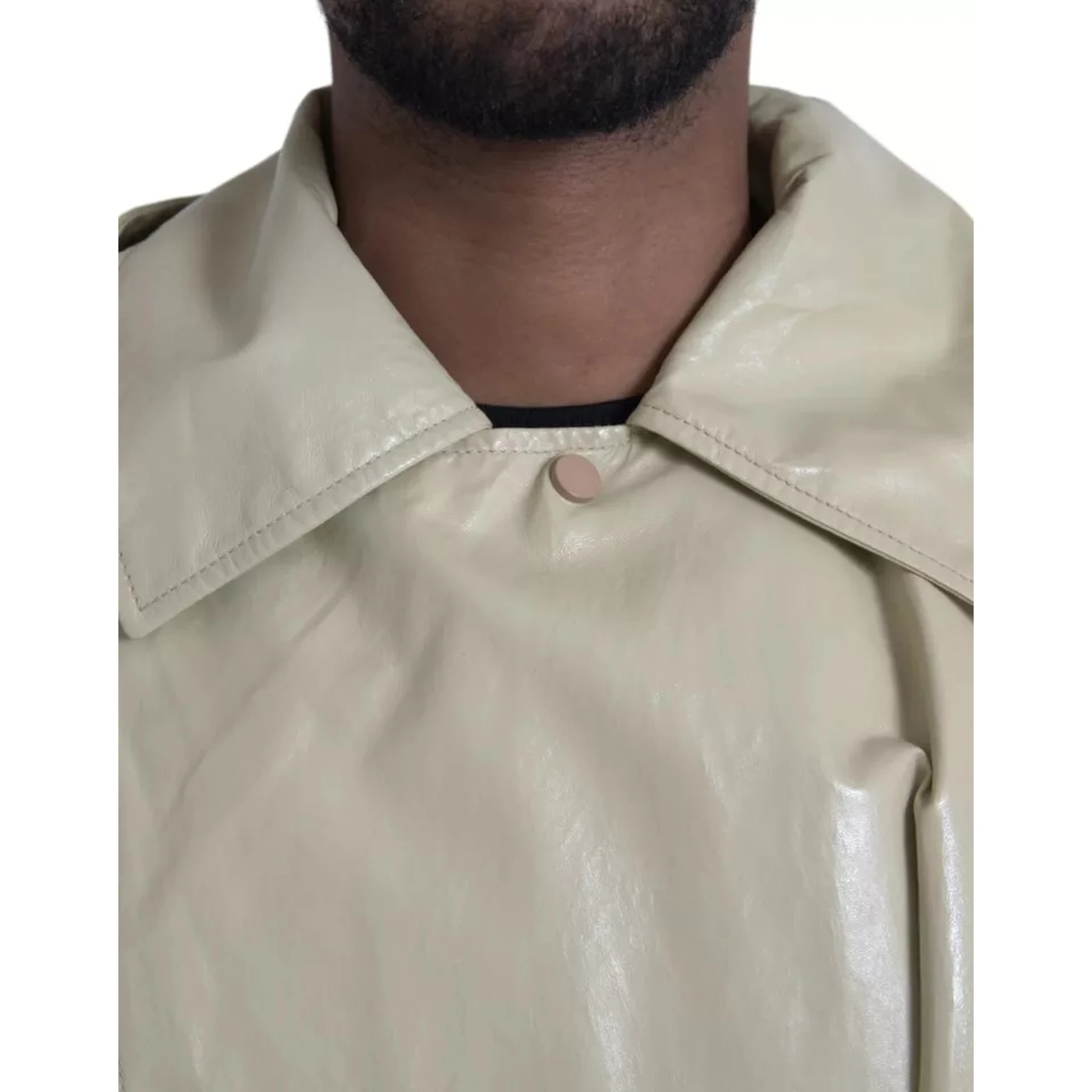 Beige Lambskin Leather Trench Coat Jacket