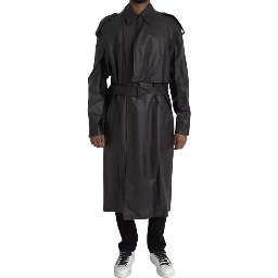 Black Leather Men Waterproof Trenchcoat Jacket