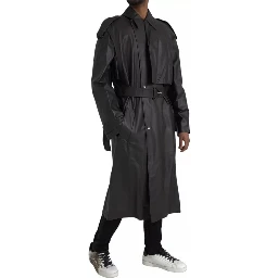 Black Leather Men Waterproof Trenchcoat Jacket