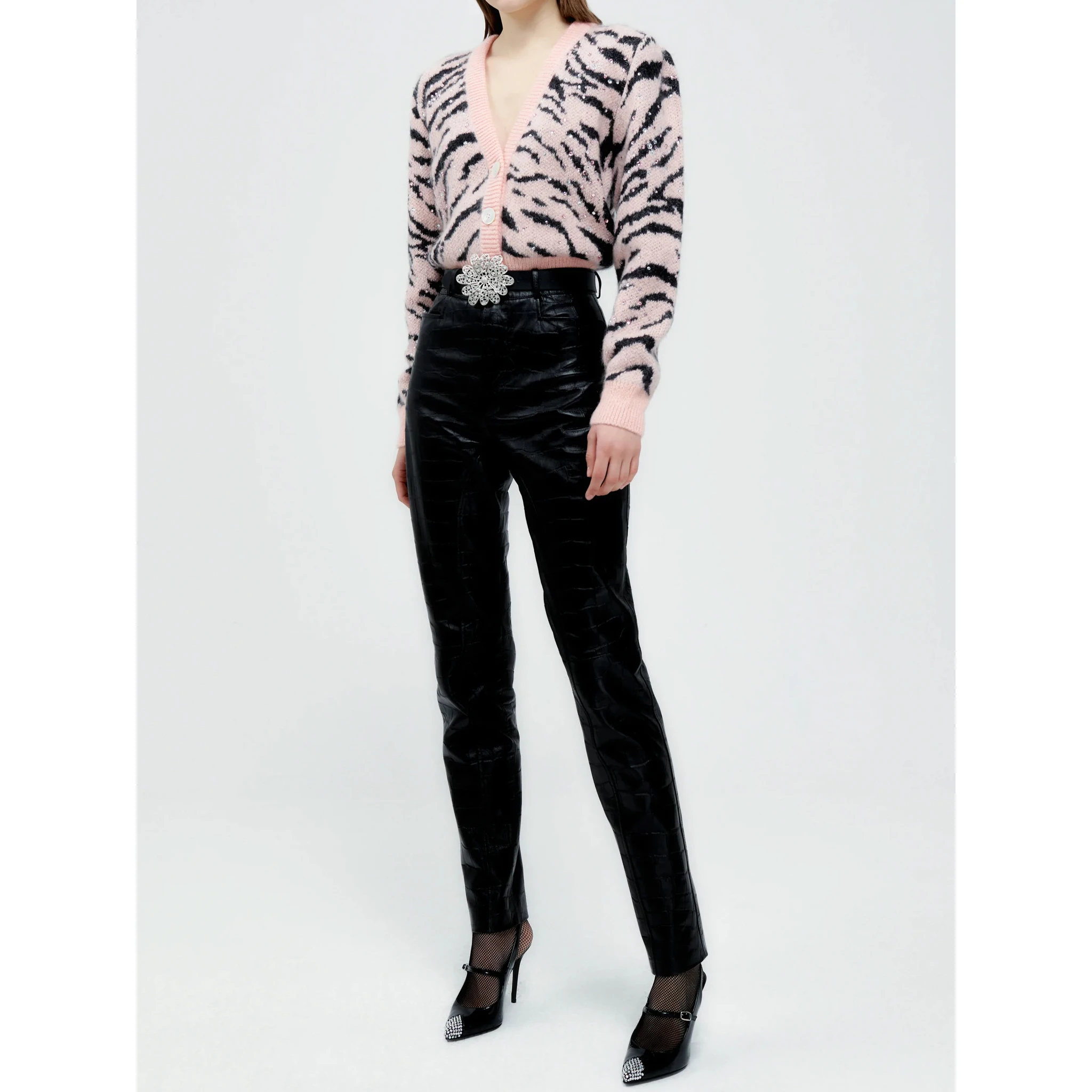 Zebra pattern knitted cardigan