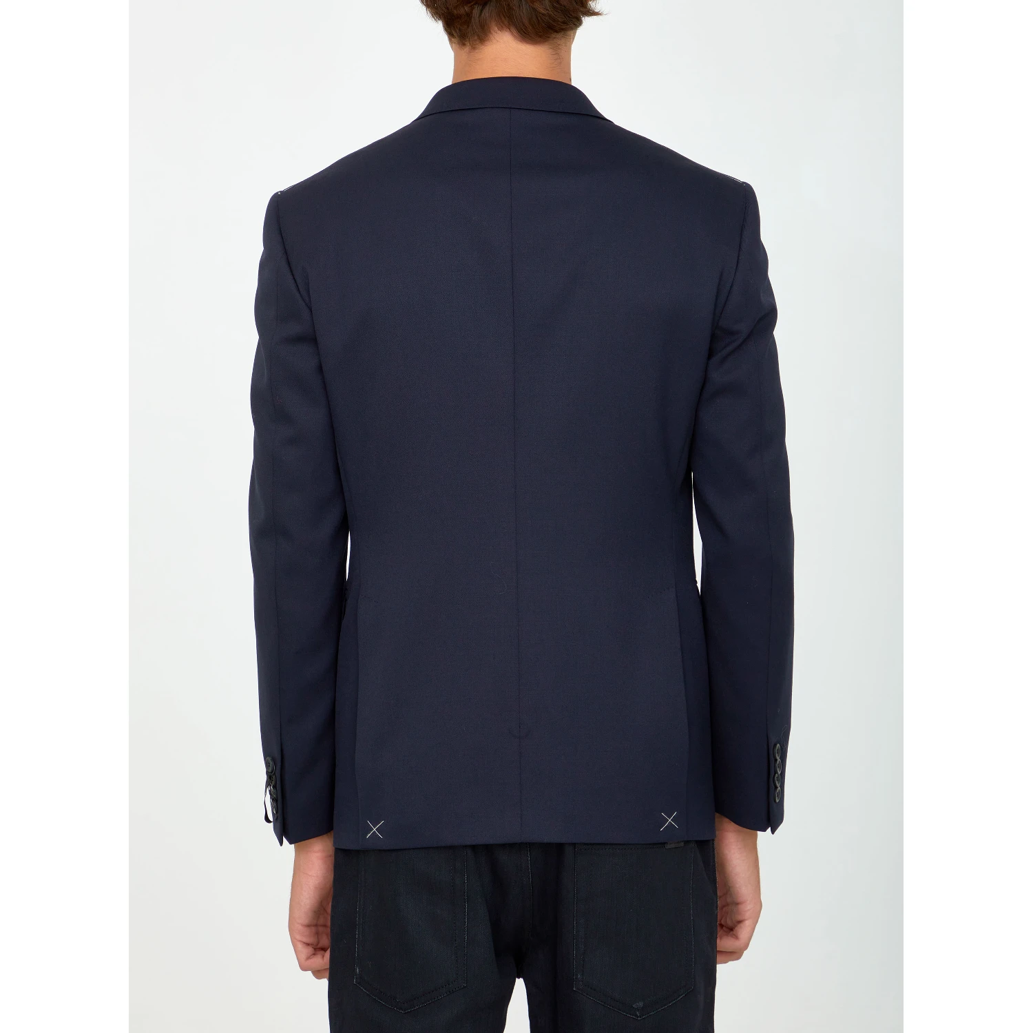Single-breasted jacket made of blue wool gabardine