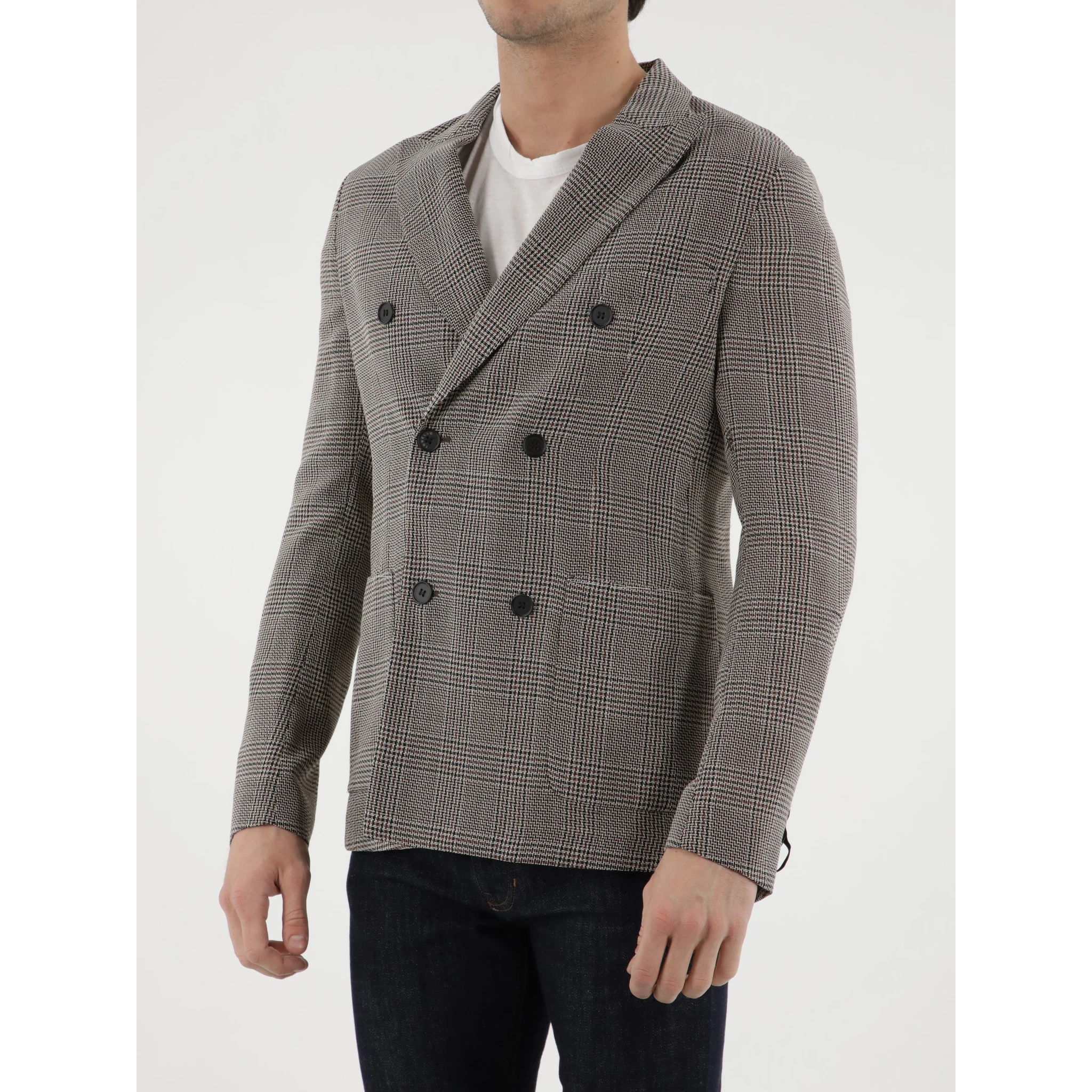 Double-breasted Glen plaid jacket