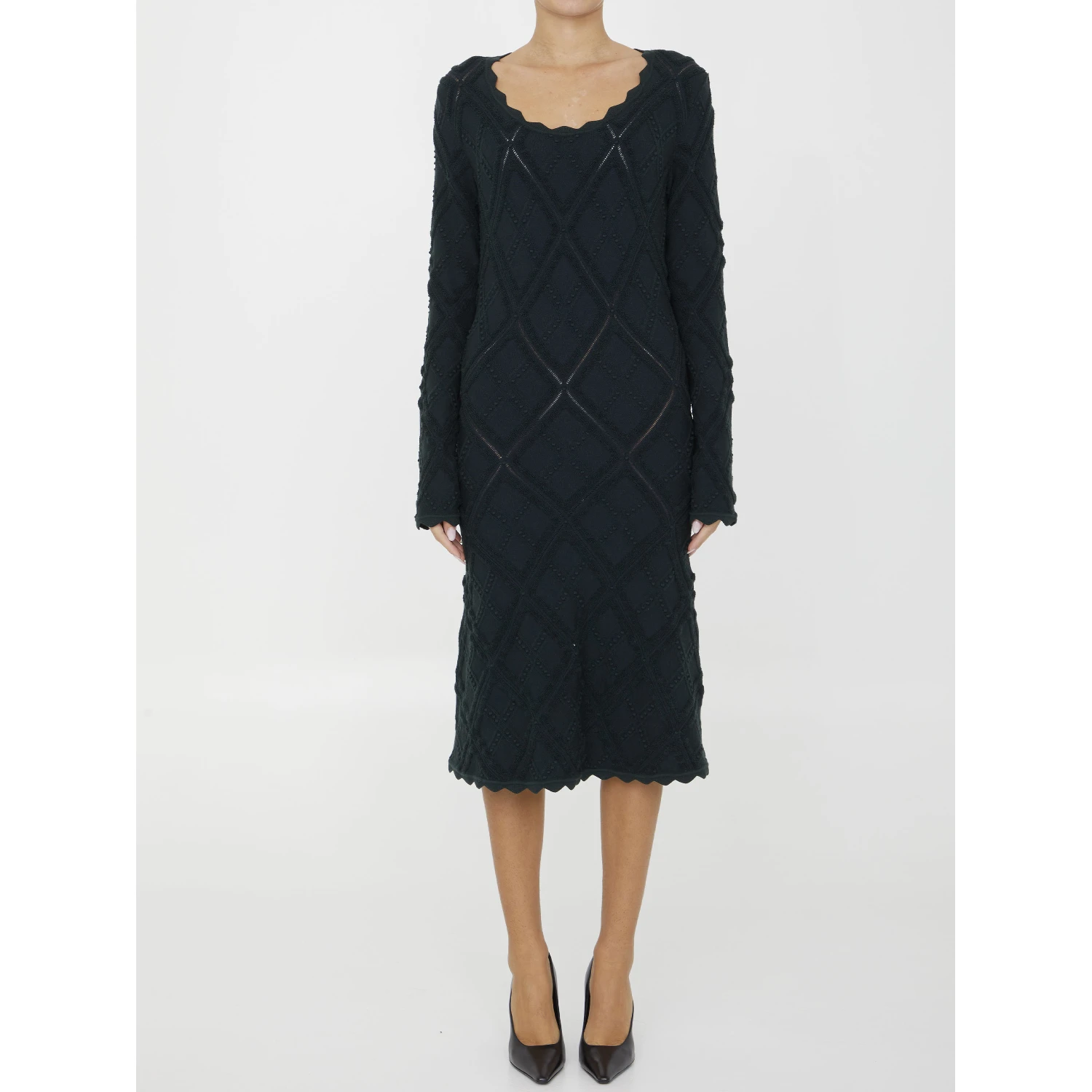 Aran knit long-sleeve midi dress