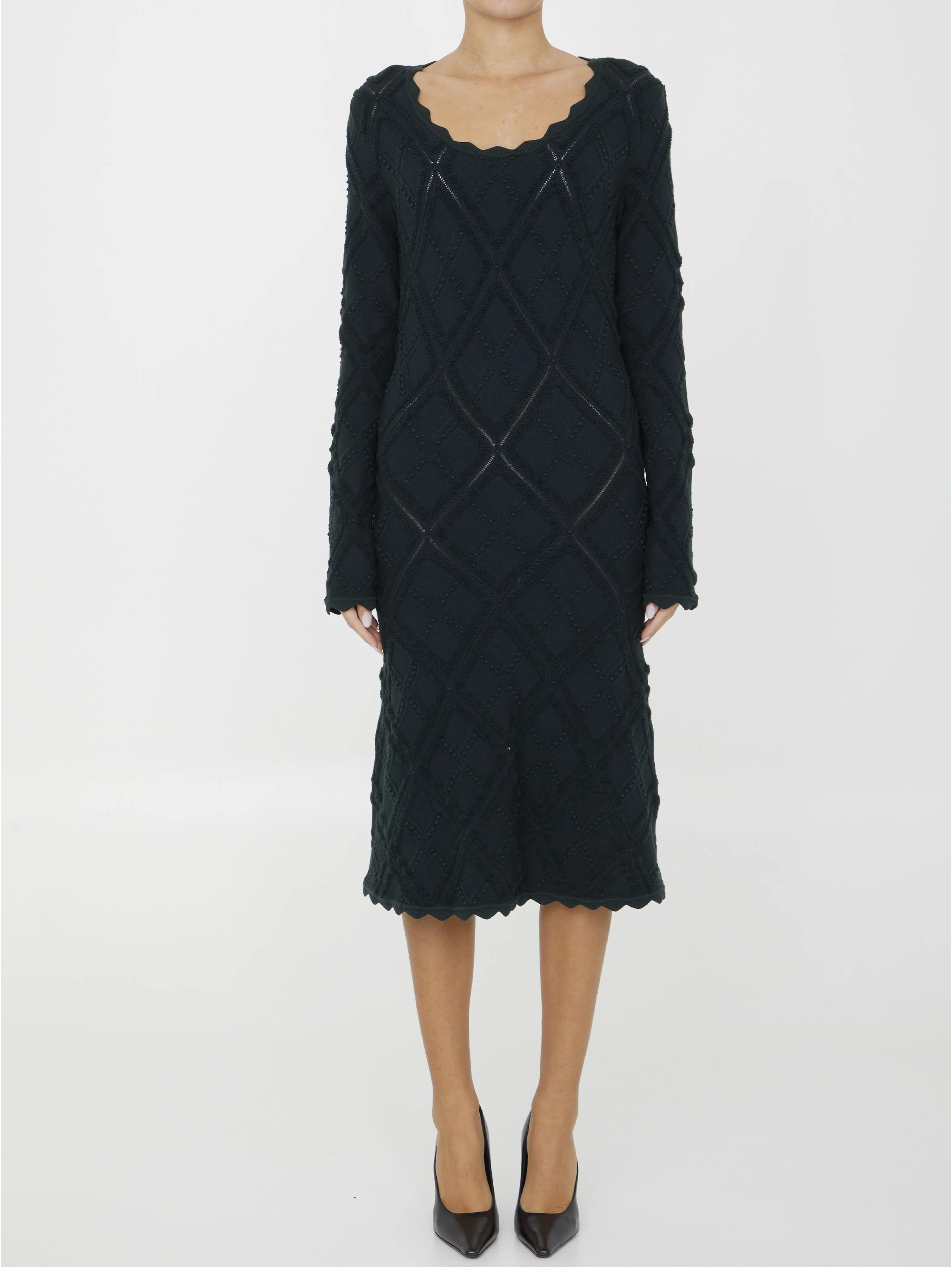 Aran knit long-sleeve midi dress