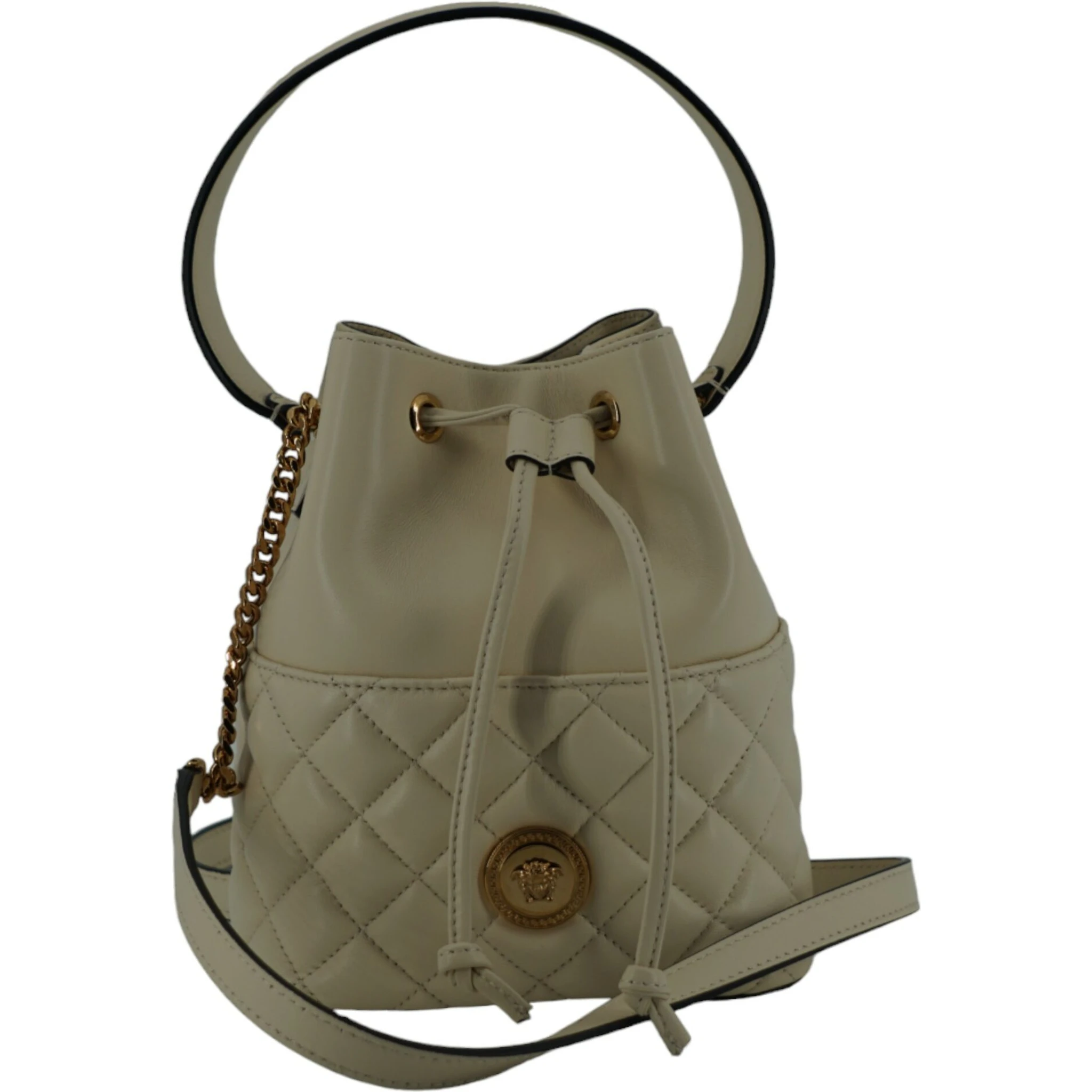 White Lamb Leather Small Bucket Shoulder Bag
