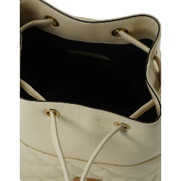 White Lamb Leather Small Bucket Shoulder Bag