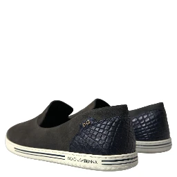 Blue Suede Caiman Men Loafers Slippers Shoes