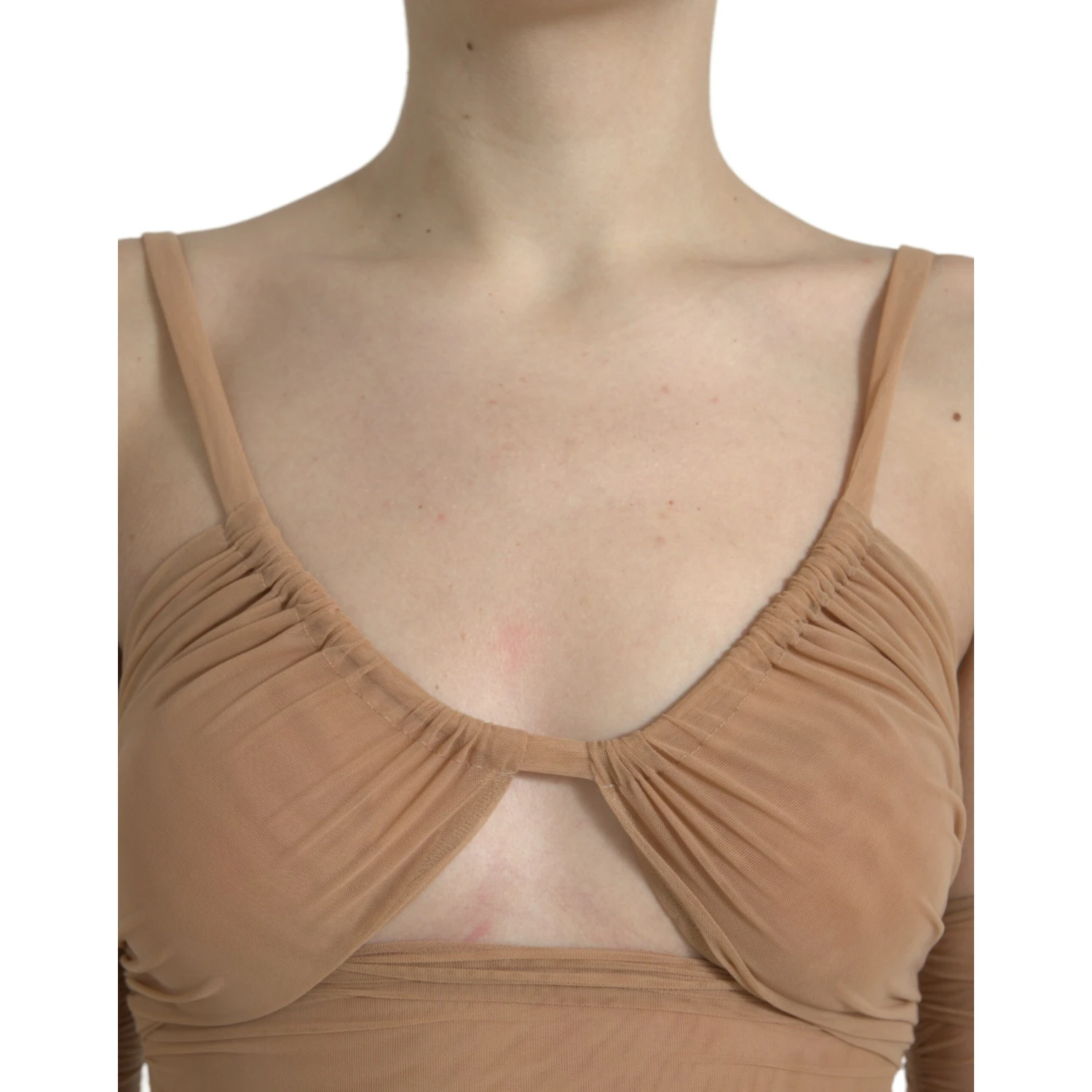 Brown Nylon Stretch Open Shoulder Cropped Top