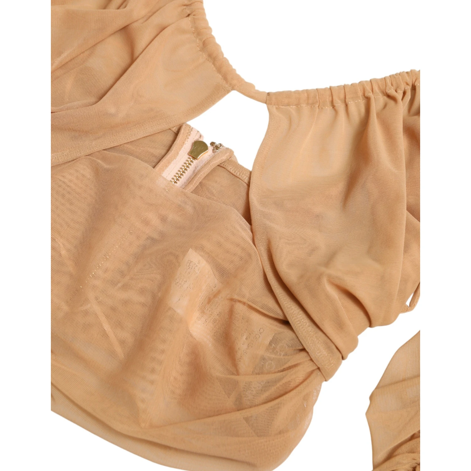 Brown Nylon Stretch Open Shoulder Cropped Top