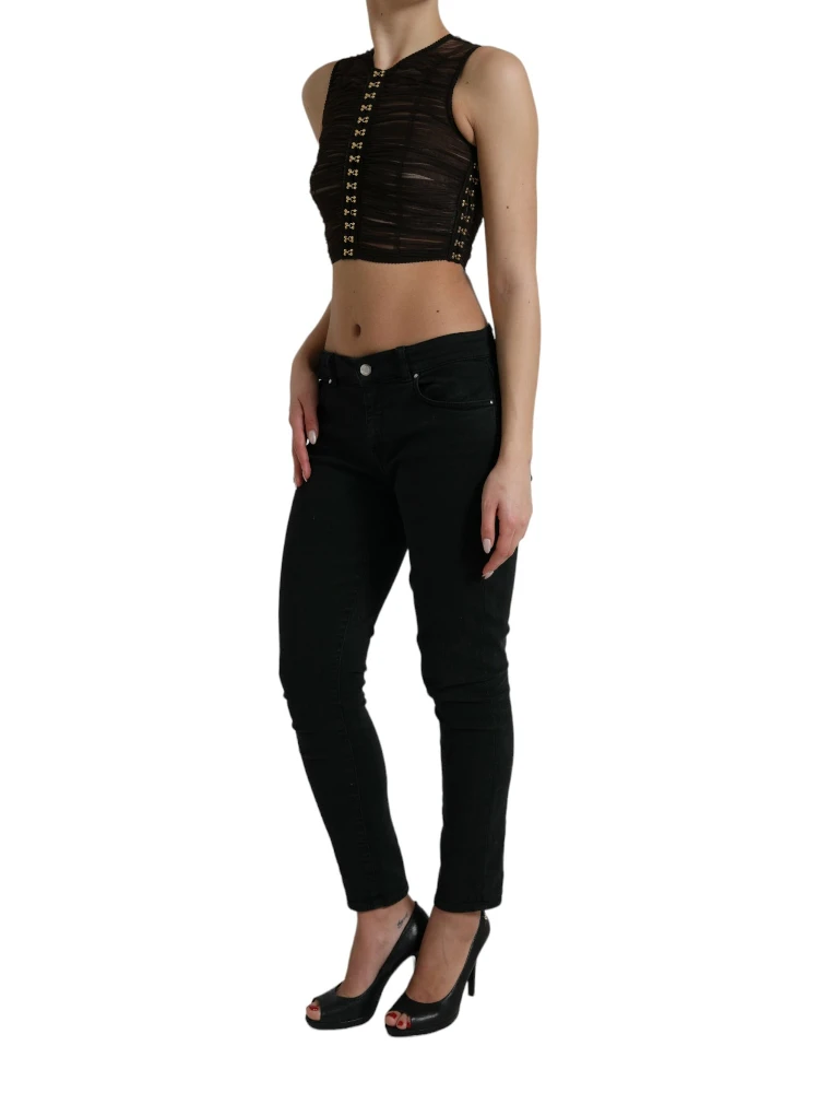 Brown Embellished Nylon Stretch Cropped Top alternative