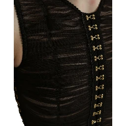 Brown Embellished Nylon Stretch Cropped Top