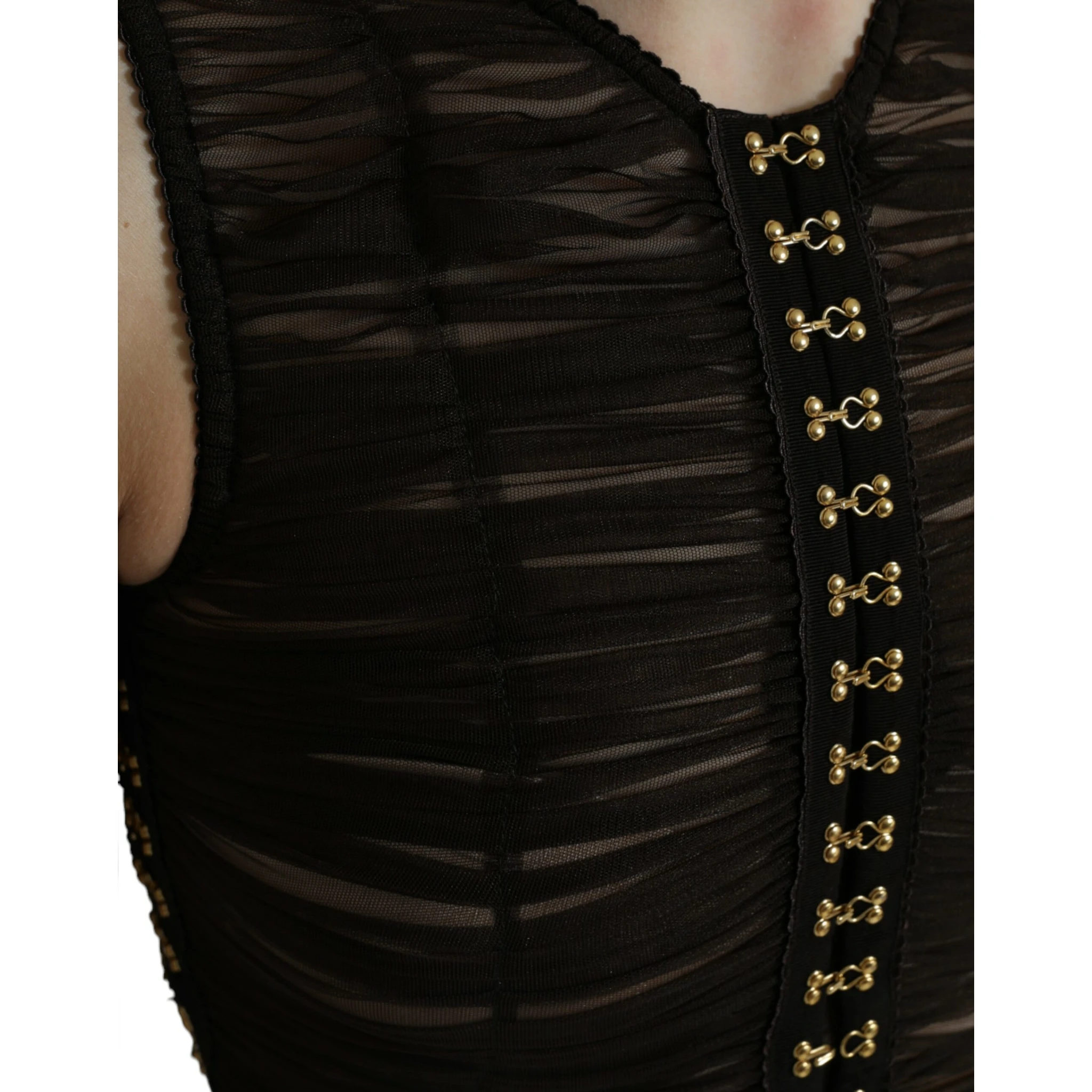 Brown Embellished Nylon Stretch Cropped Top
