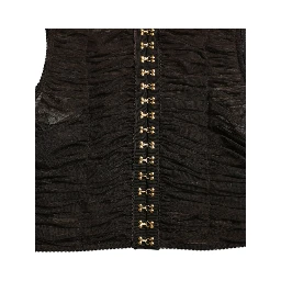 Brown Embellished Nylon Stretch Cropped Top
