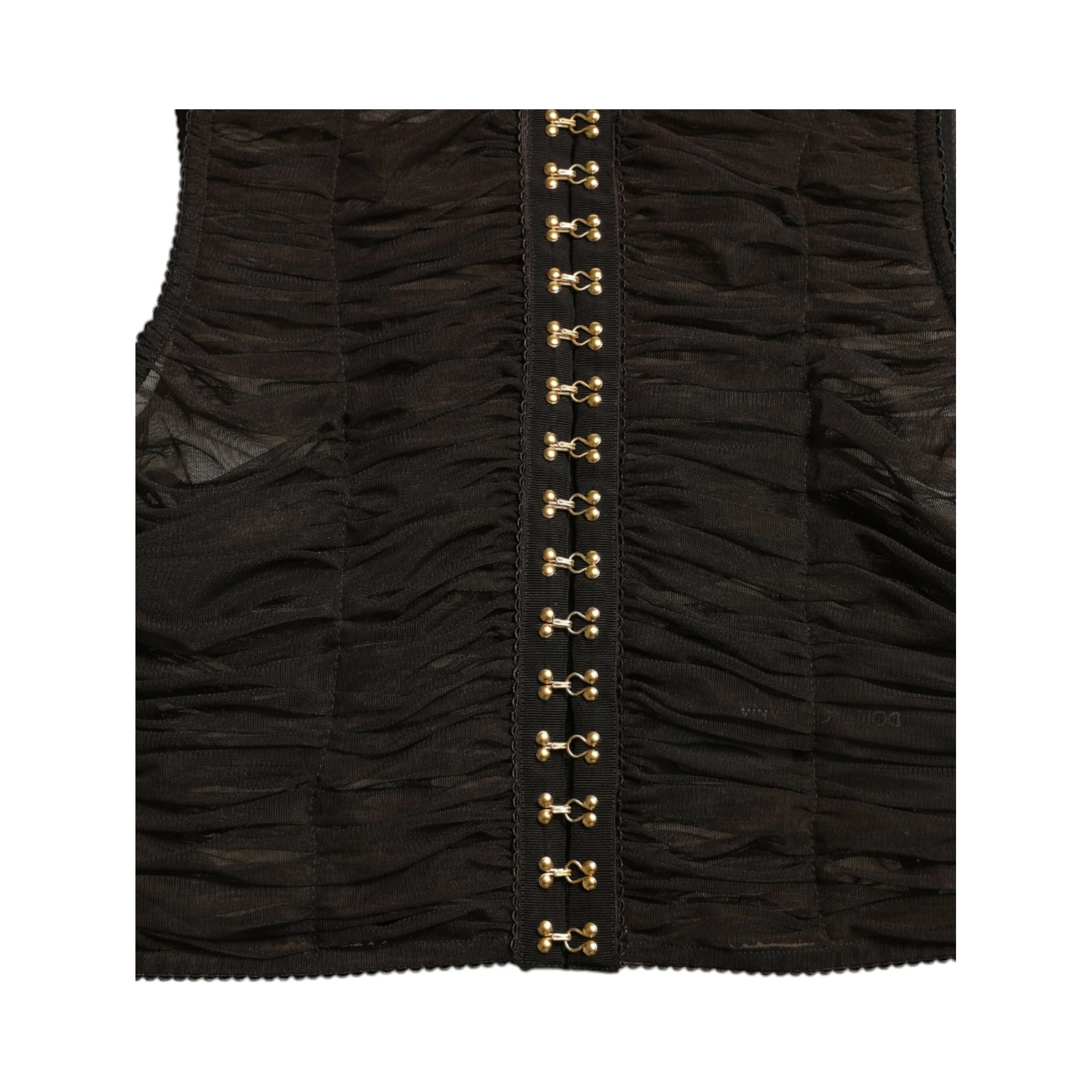 Brown Embellished Nylon Stretch Cropped Top