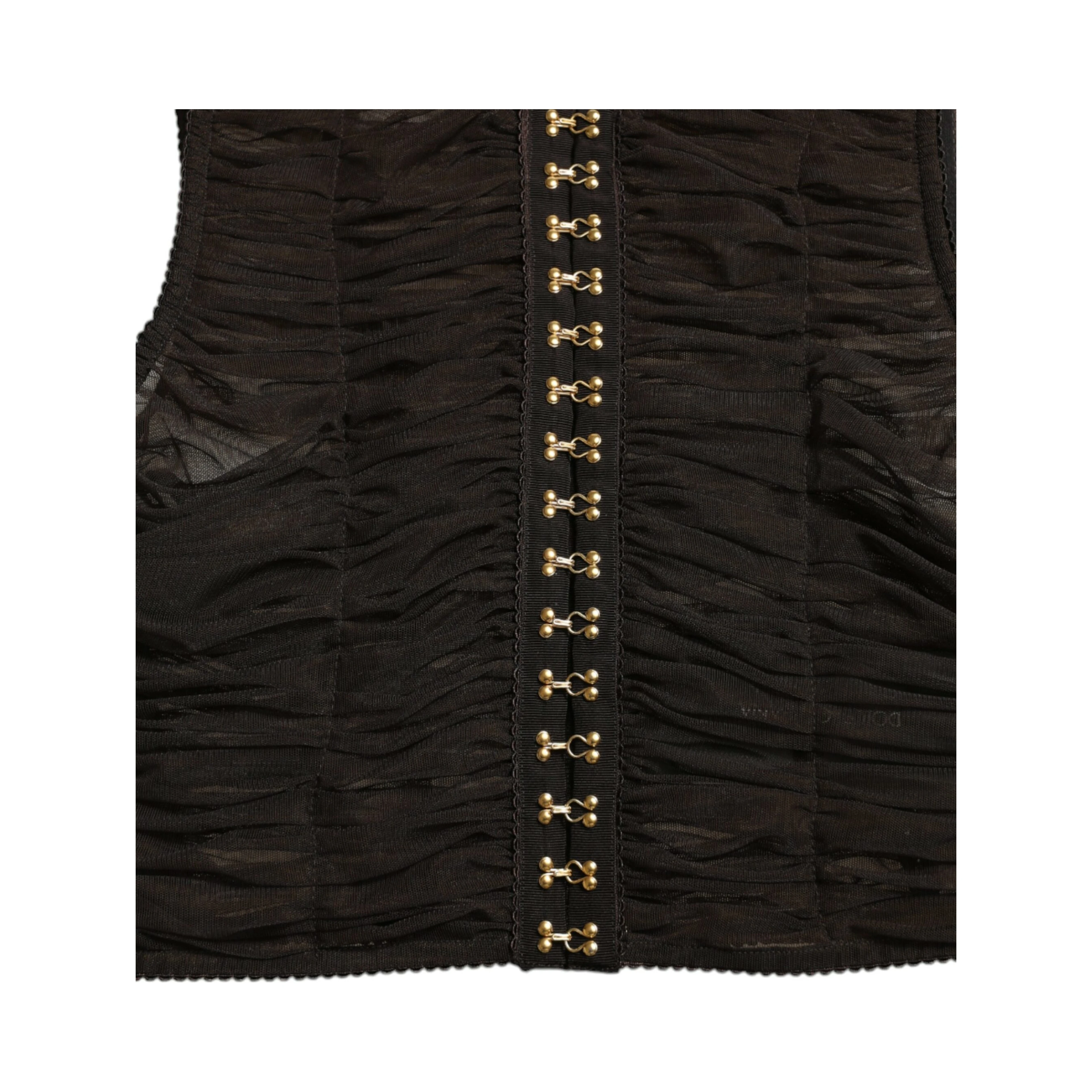 Brown Embellished Nylon Stretch Cropped Top