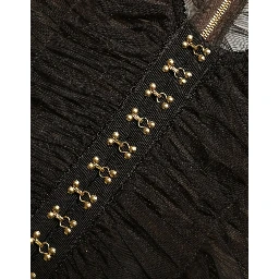 Brown Embellished Nylon Stretch Cropped Top