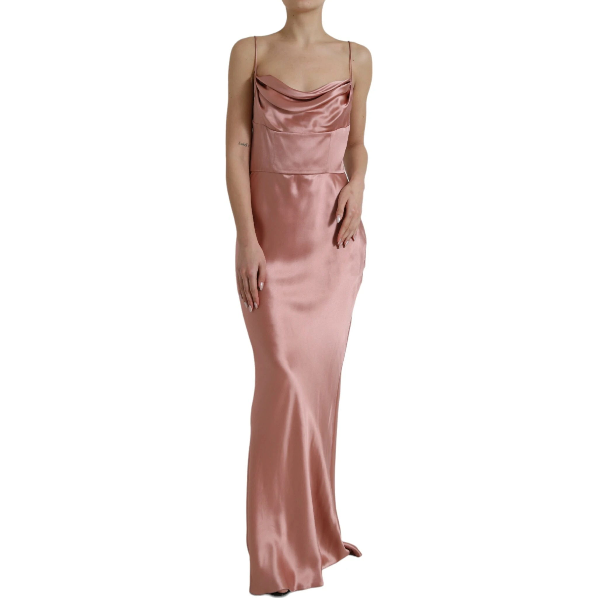 Pink Silk Spaghetti Straps Long Gown Dress