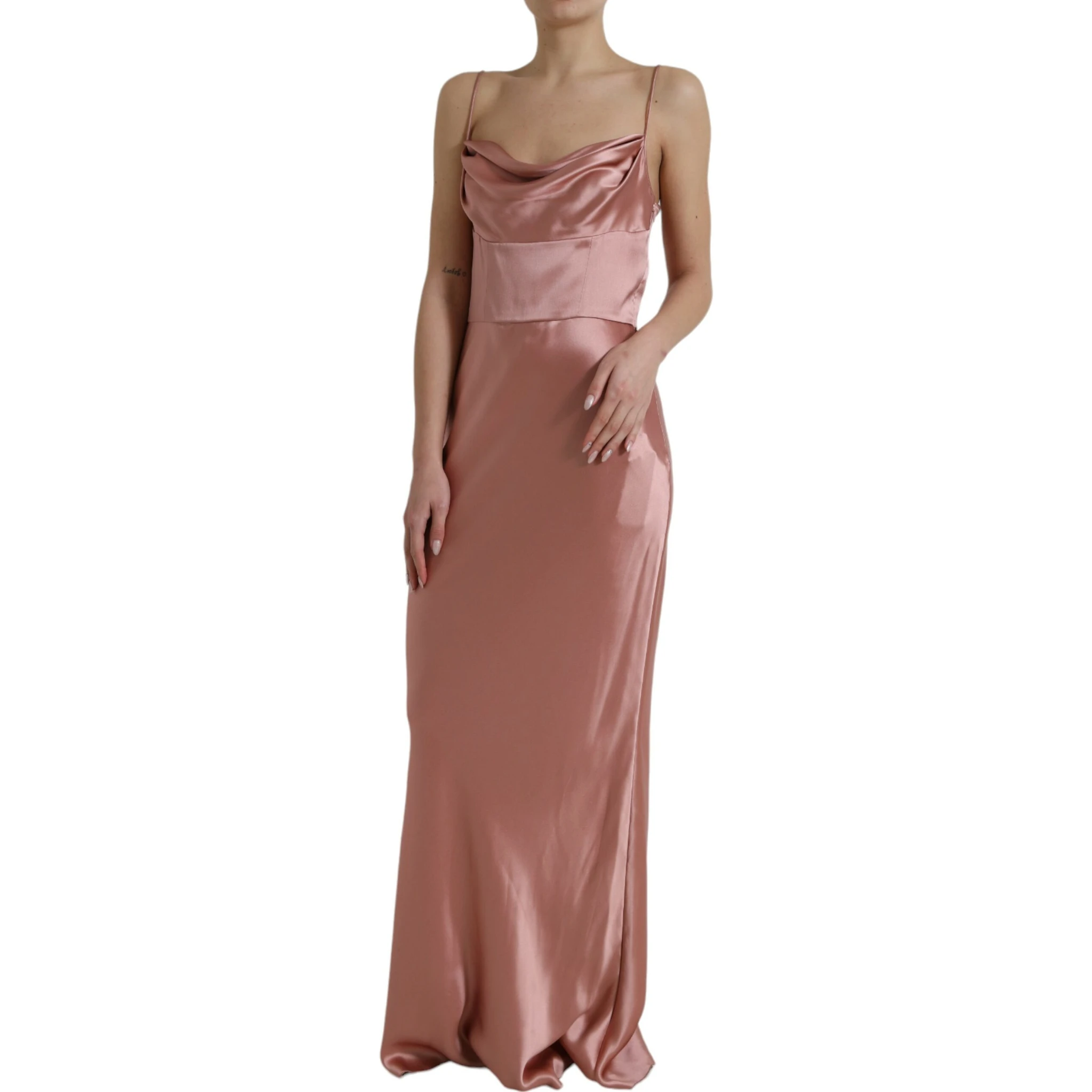 Pink Silk Spaghetti Straps Long Gown Dress