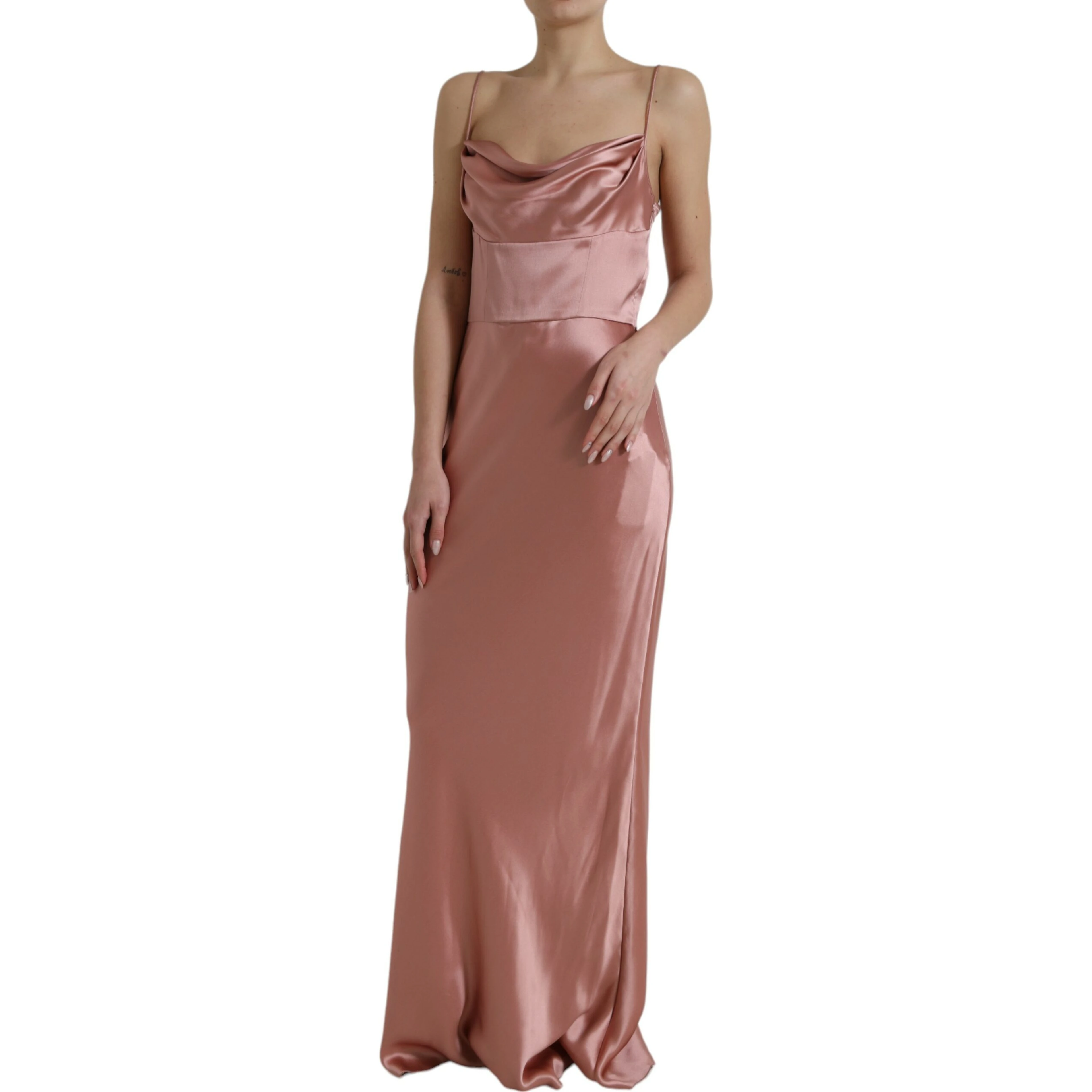 Pink Silk Spaghetti Straps Long Gown Dress
