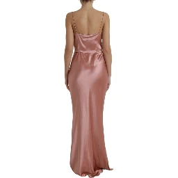 Pink Silk Spaghetti Straps Long Gown Dress
