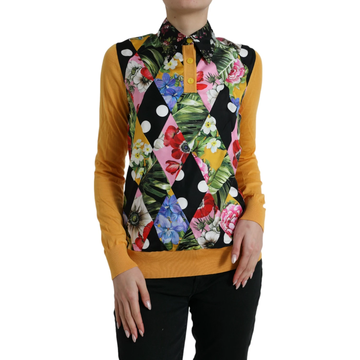 Multicolor Patchwork Cashmere Henley Sweater