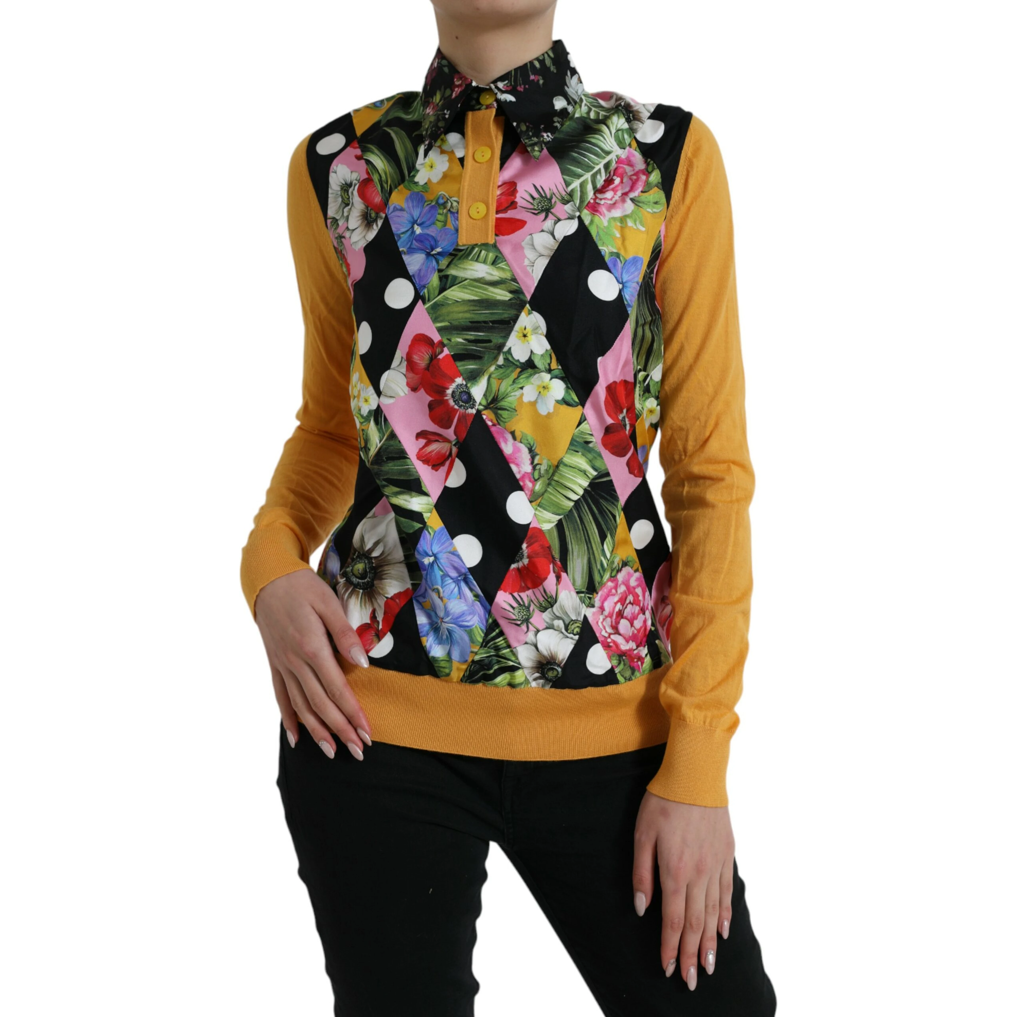 Multicolor Patchwork Cashmere Henley Sweater