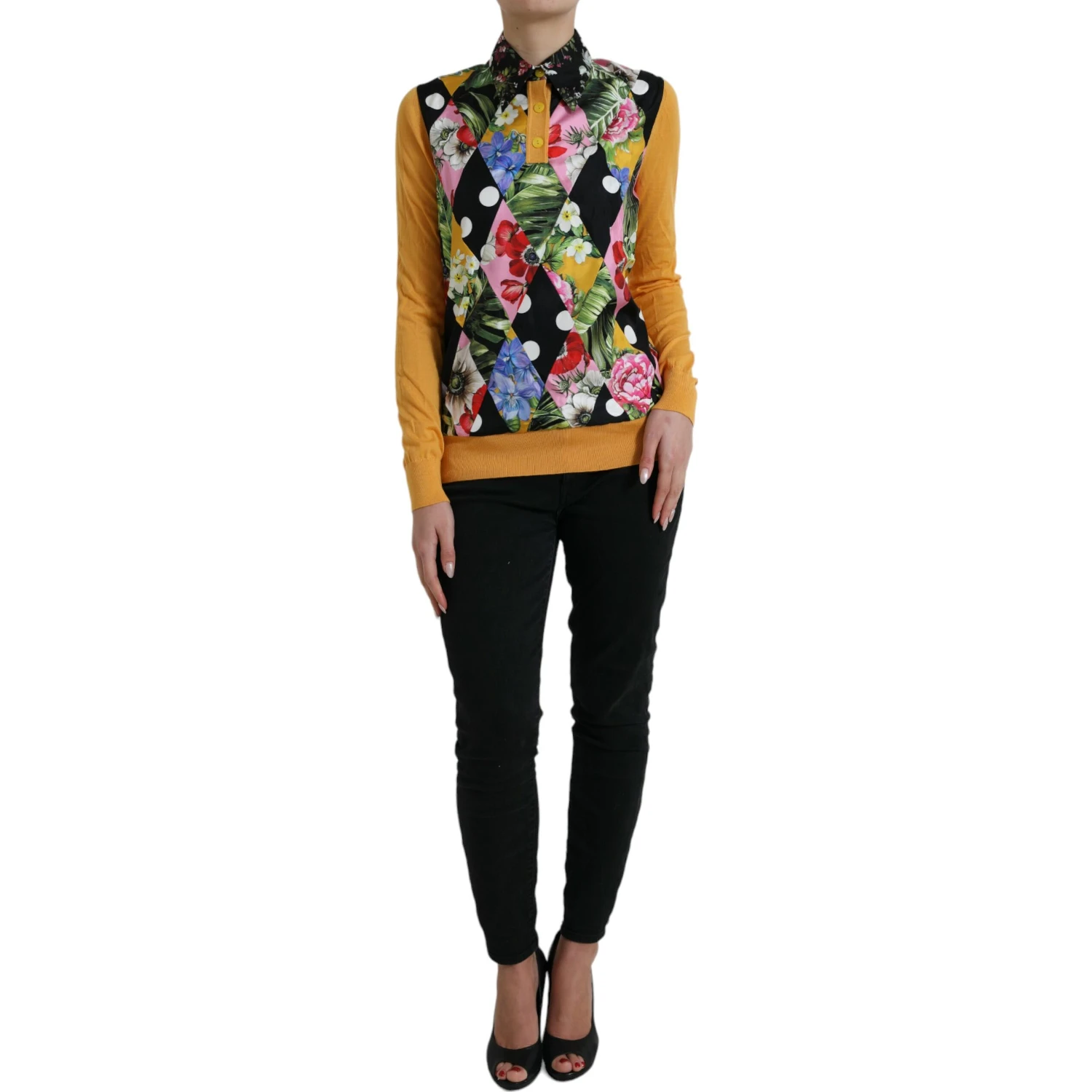 Multicolor Patchwork Cashmere Henley Sweater