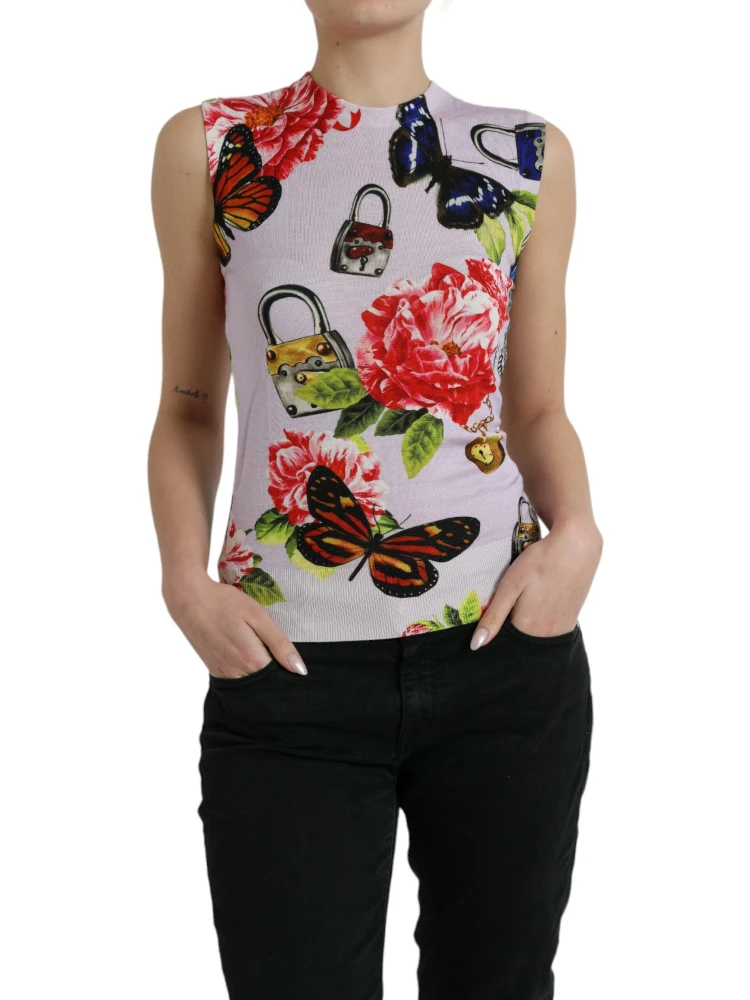 Multicolor Floral Padlock Butterfly Tank Top